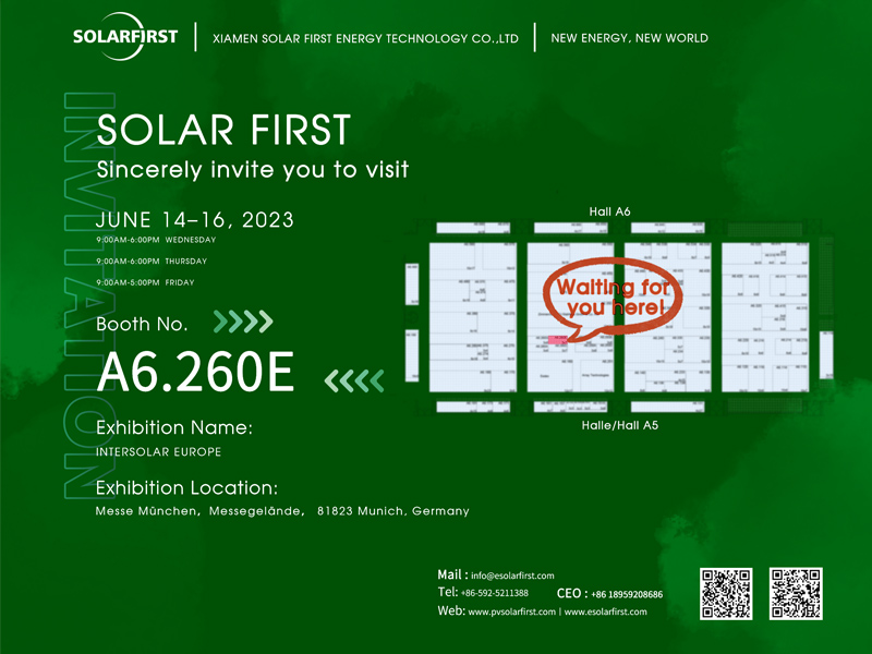 Einladung zur Ausstellung – SolFirsTech trifft Sie auf der Intersolar Europe 2023 (A6.260E) in München, Deutschland. Seien Sie dabei oder seien Sie im Quadrat!